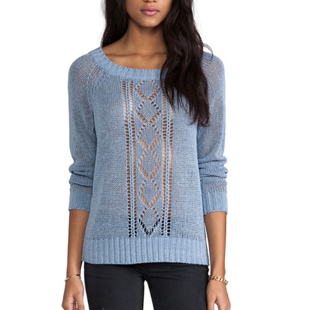 SOFT JOIE Arden Pale Blue Open Weave Sweater